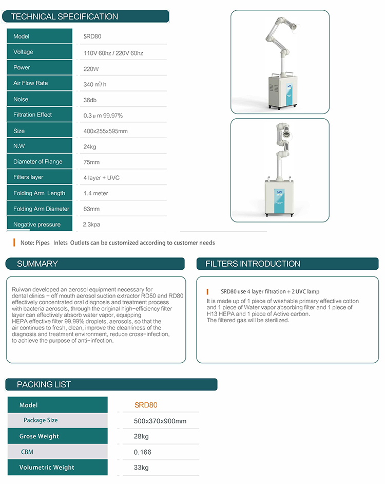 SRD80 Oral surgical aerosol suction machine